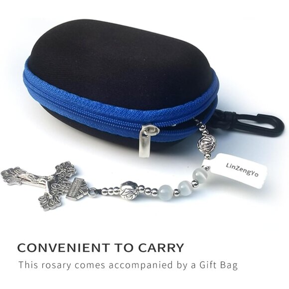 Catholic Rosary Necklace Women Men White Stone Stainless Steel Beads Cross - Picture 6 of 6